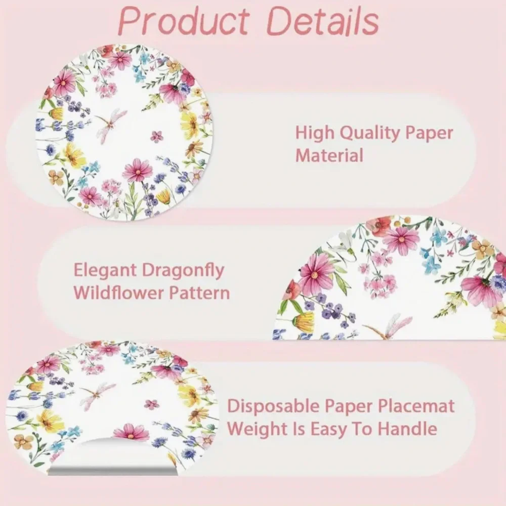 Set of 16 Wildflower Dragonfly Disposable Paper Placemats